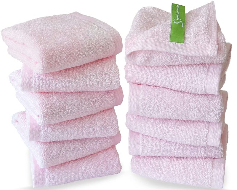 SUMMERMIA 12 Pack Washcloths 13"" x 13"" - Soft Wash Cloths for Your Face Towel  Wash Cloths for Your Body (Pink) - Image 1
